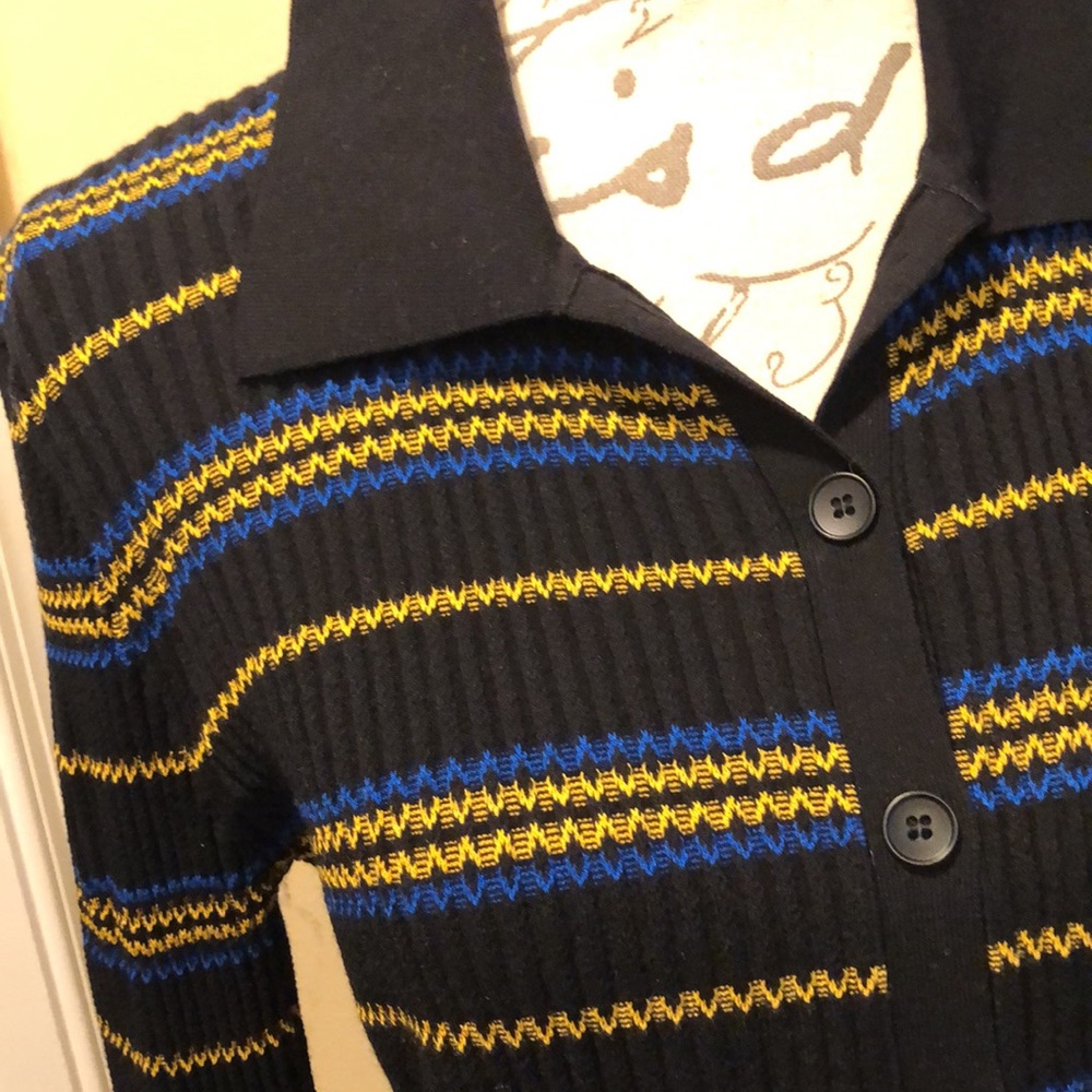 Derek Lam 1 Crosby Button down striped ribbed stretchy polo long sleeve sweater